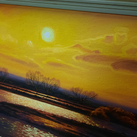 Картина маслo/фанера художника Владимира Плешкова "Закат", размер полотна 68х39. Картинка 5